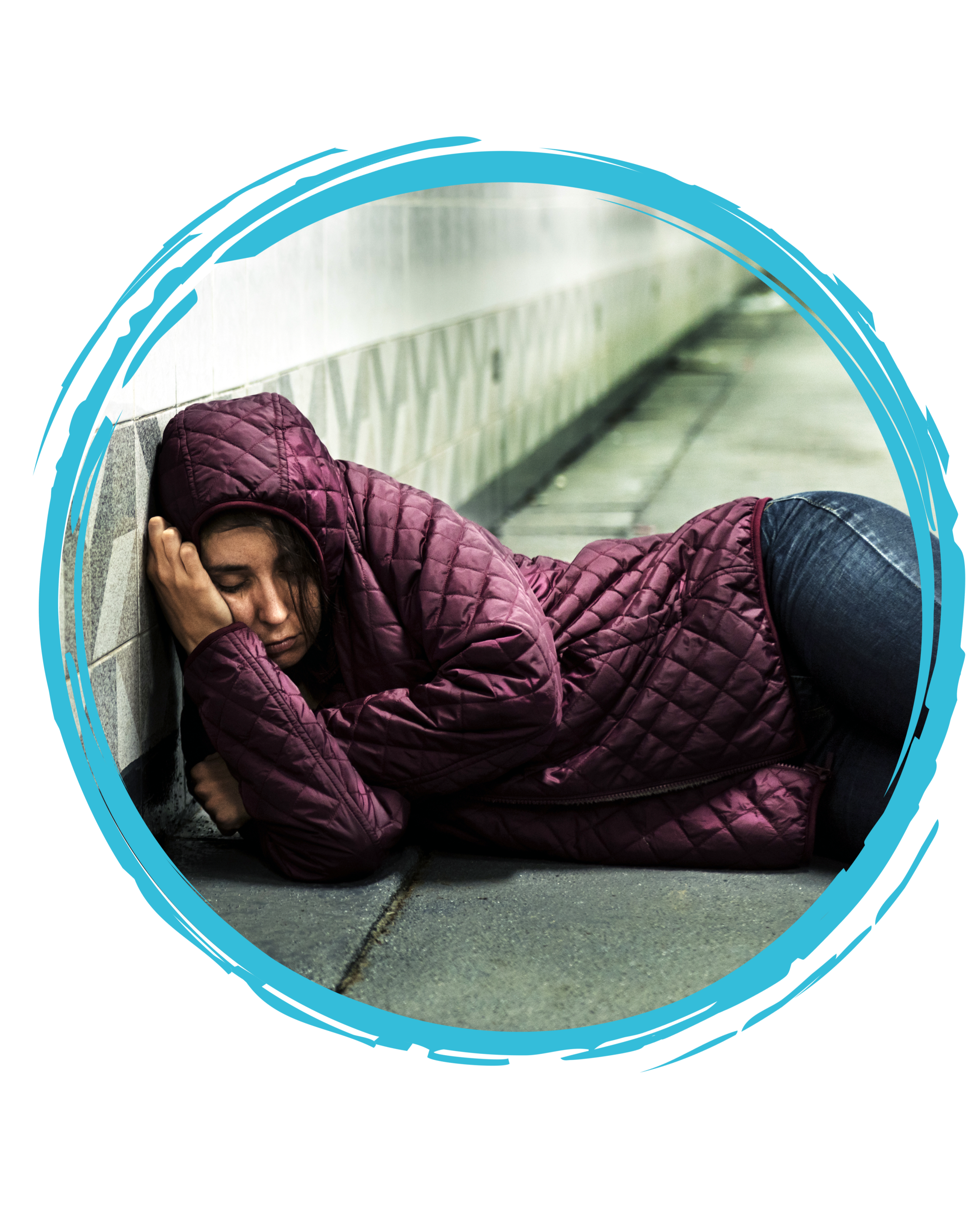 Girl sleeping on floor in public space